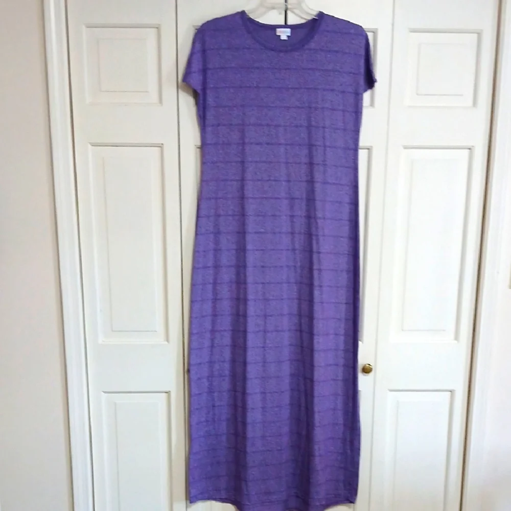 Casual Purple Maxi Dress with Crew Neck and Short Sleeves - Picture 2 of 4